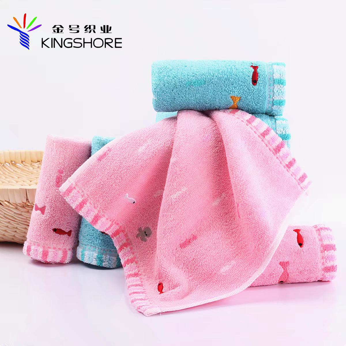 包邮金号纯棉方巾卡通可爱小鱼儿毛巾/面巾