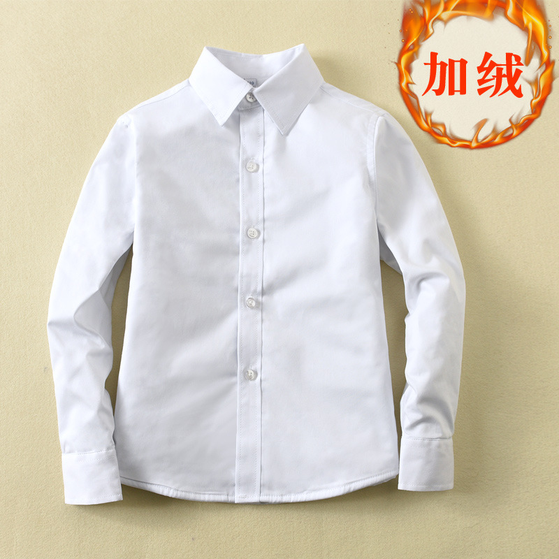 儿童加绒衬衫加厚白色冬季纯棉保暖男女童校园款11校服5男孩衬衣