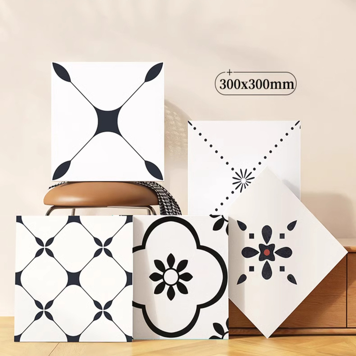 300x300法式复古网红小花砖黑白系列全瓷淋釉卫生间厨房阳台地砖