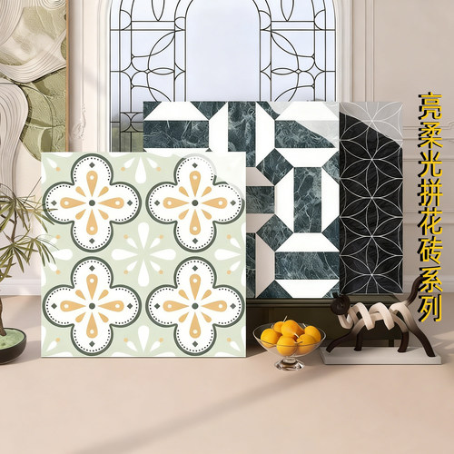 法式复古风拼花大花砖亮光柔光800x800全瓷酒店发廊奶茶商铺瓷砖