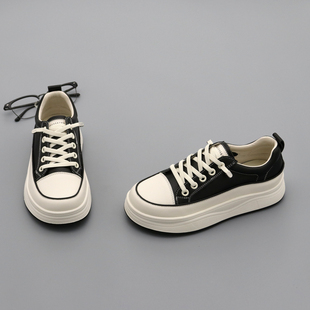 女单鞋 女板鞋 2026春季 圆头系带平底休闲鞋 子 新款 一脚蹬真皮小白鞋
