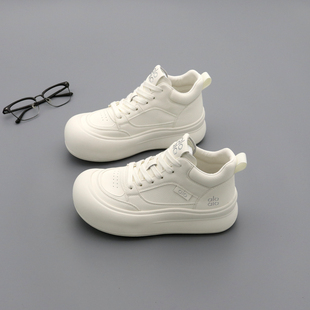 女休闲板鞋 娃娃头高帮鞋 圆头真皮百搭松糕厚底小白鞋 春季 子 女单鞋