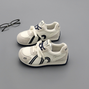 女板鞋 真皮阿甘鞋 圆头系带厚底运动休闲德训鞋 2026春季 女丑萌单鞋