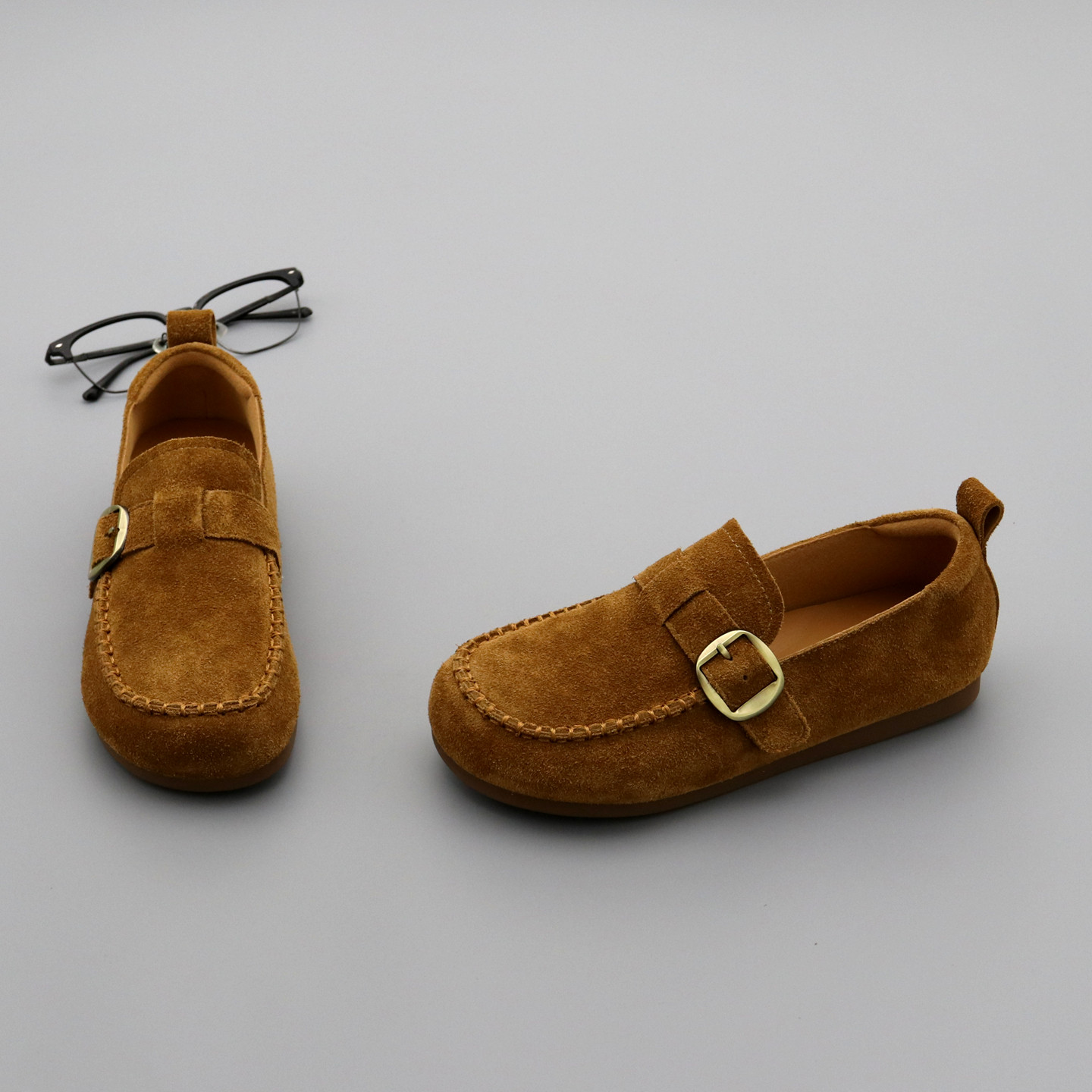 真皮勃肯鞋女单鞋2026年春季圆头牛皮平底懒人鞋女一脚蹬豆豆鞋子