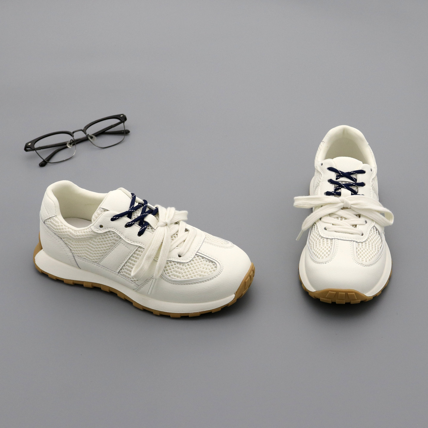 网面阿甘鞋女单鞋2026年春季圆头真皮厚底休闲运动德训鞋女小白鞋,女鞋,老爹鞋,淘宝优惠券,粉丝福利购,淘宝优惠卷