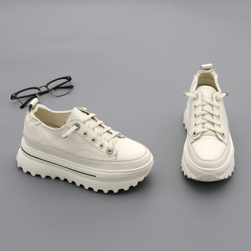 真皮厚底增高一脚蹬小白鞋女板鞋