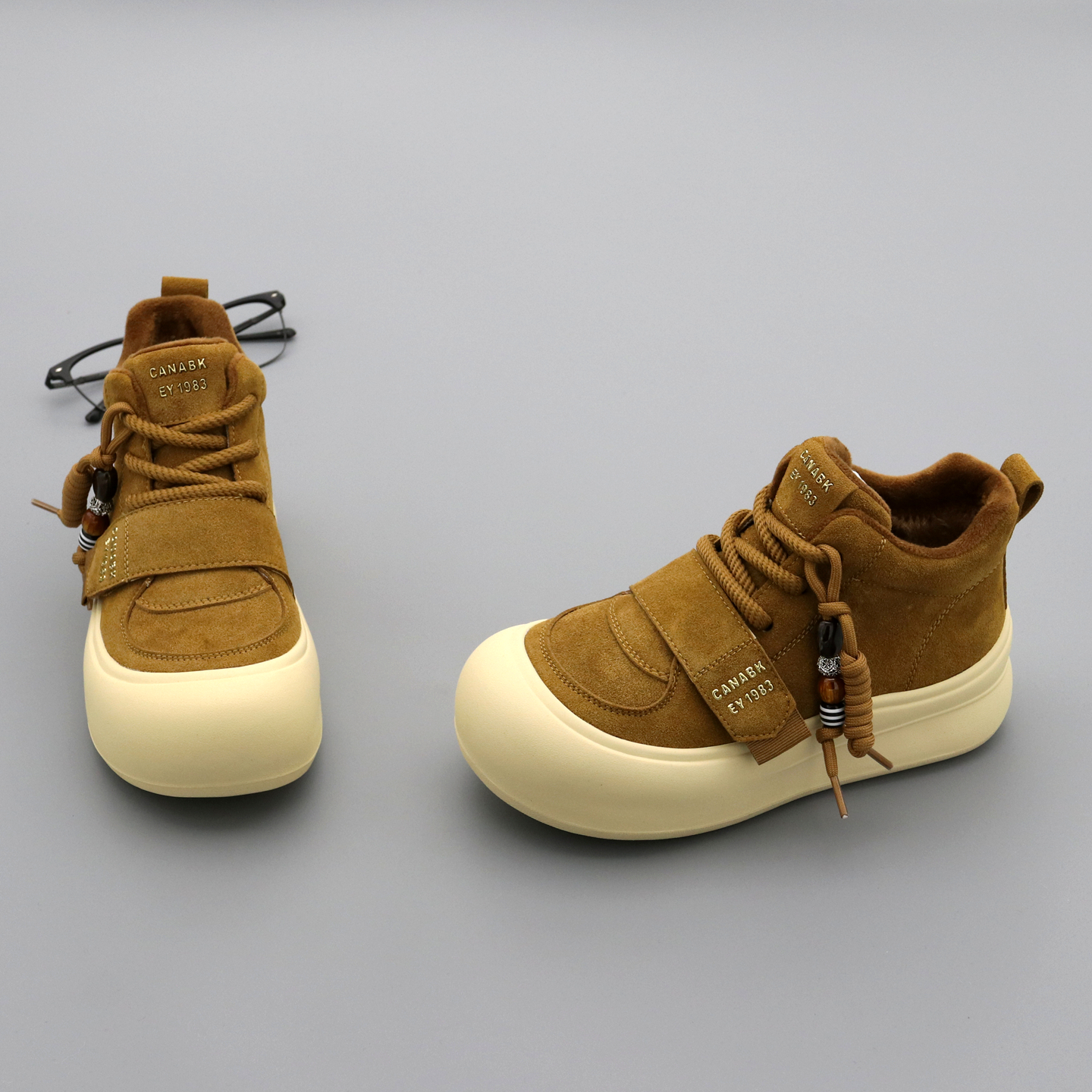 娃娃头高帮鞋女真皮加绒保暖棉鞋