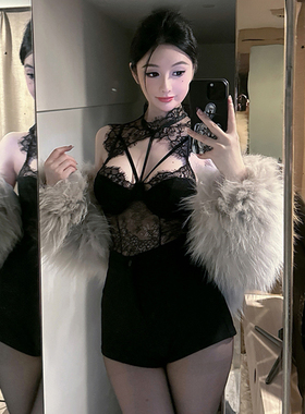 babykinG捆绑设计 小妈感蕾丝拼接性感弹力修身连体背心吊带打底