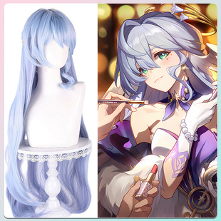 崩坏星穹铁道知更鸟COSPLAY假发蓬松波浪卷带发包淡蓝色长毛胚