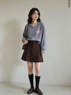 春秋季新品米奇卡通图案款V领女款前短后长卫衣不加绒