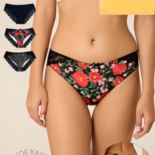 外贸女纯棉印花内裤 no退换 性感蕾丝全棉三角裤