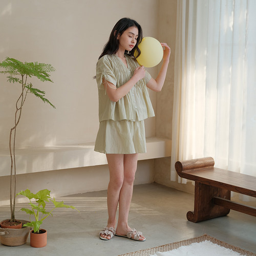 清爽透气天然棉麻面料家居服套装