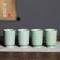 空山新雨 龍泉青瓷創(chuàng)意大容量無柄單杯功夫茶杯 陶瓷龍鳳杯可樂杯