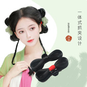 懒人汉服一体式 简单发髻 假发包黑色发丝抓夹蝴蝶结发包女童古装