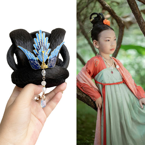 古风汉服发型小发髻唐风襦裙女童古装假发包舞台演出飞天仙女造型 - 封面