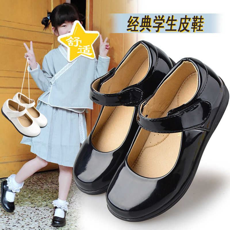 女童黑色皮鞋中大小学生学院风软平底公主小白鞋儿童花童表演出鞋