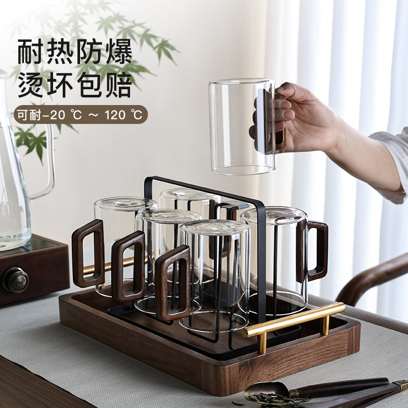 玻璃茶杯玻璃杯高级感轻奢套装杯子高档家用客厅待客泡茶喝水杯具