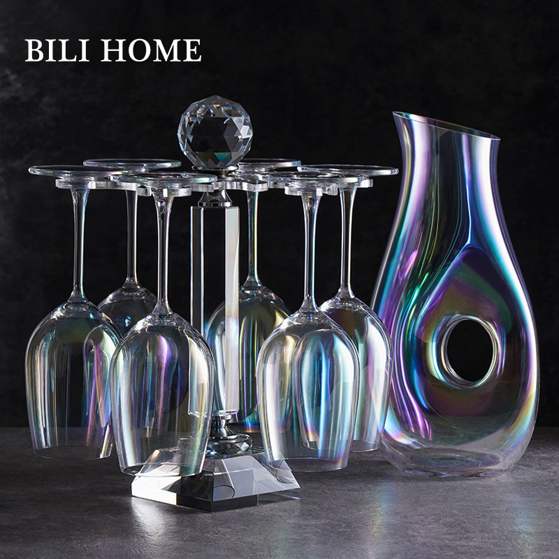 高端红酒杯炫彩酒杯大号高脚杯水晶杯可旋转杯架倒挂水晶玻璃套装
