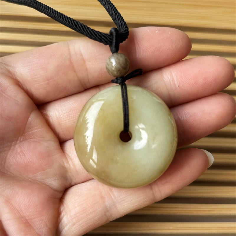 天然黄白老玉平安扣吊坠一物一图正品A货岫岩和田玉厚平安扣挂件