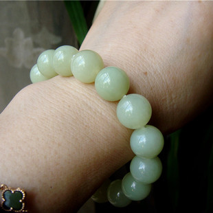 天然黄白老玉手链正品A货岫岩老黄玉12圆珠单圈手链和田玉手串