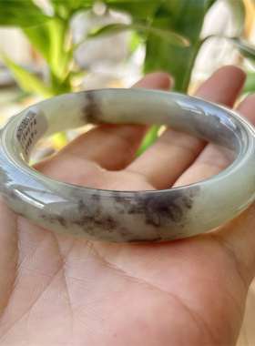 天然和田玉手镯烟紫晴水56.1原物实拍玉石手镯正品A货和田玉镯子