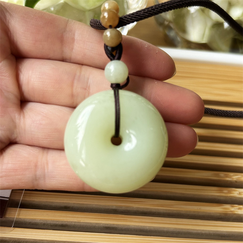 天然黄白老玉平安扣吊坠一物一图正品A货岫岩和田玉厚平安扣挂件