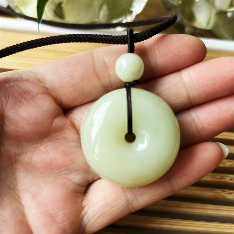 天然黄白老玉平安扣吊坠项链一物一图正品A货和田玉厚平安扣挂件