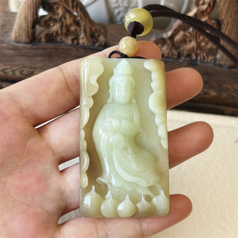 天然黄白老玉观音菩萨吊坠原物实拍正品A岫岩老黄玉和田玉观音佛
