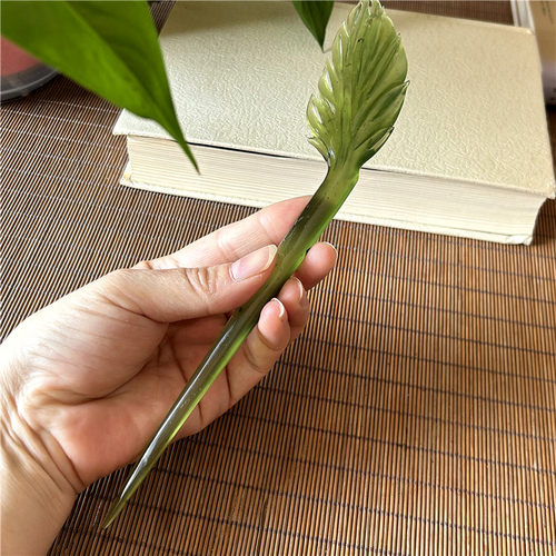 天然岫玉发簪岫玉180料羽毛玉簪原物实拍正品岫岩玉发簪玉石簪子