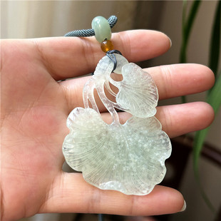 天然岫玉吊坠天青冻料银杏叶挂坠原物实拍毛衣链正品岫玉蓝冰挂件