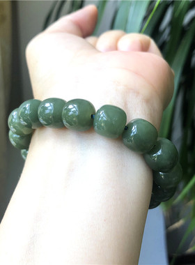 天然和田玉直切珠手链男女单圈正品A货新疆和田玉黄口料玉石手串