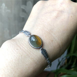 天然岫玉花玉手链正品岫岩玉石手链原物实拍s925银镶玉手链银手链