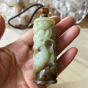 天然黄白老玉龙柱吊坠可做手把件原物实拍正品老黄玉和田玉毛衣链