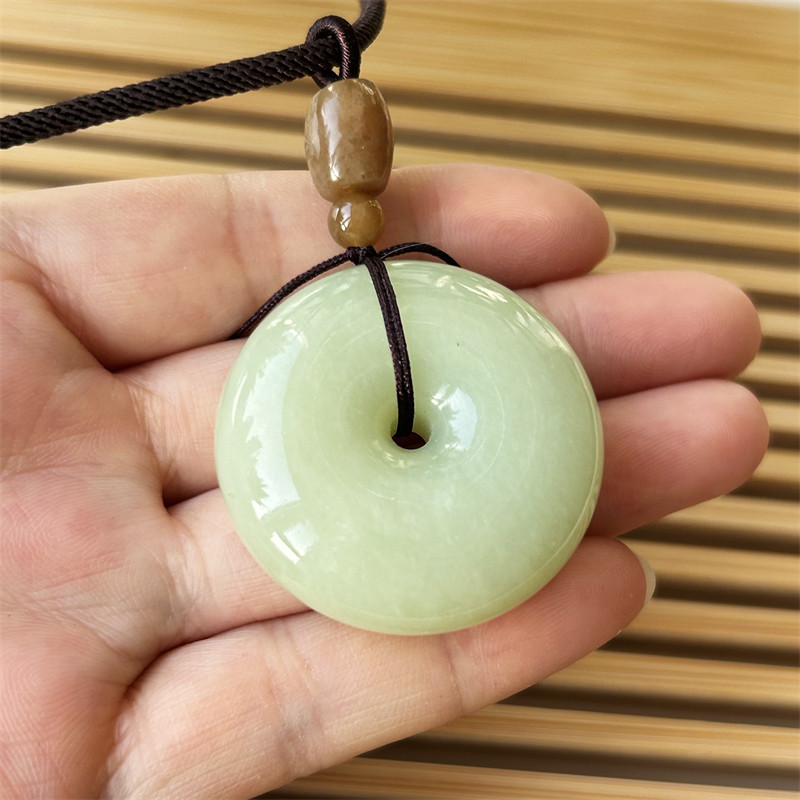 天然黄白老玉平安扣吊坠一物一图正品A货岫岩和田玉厚平安扣挂件