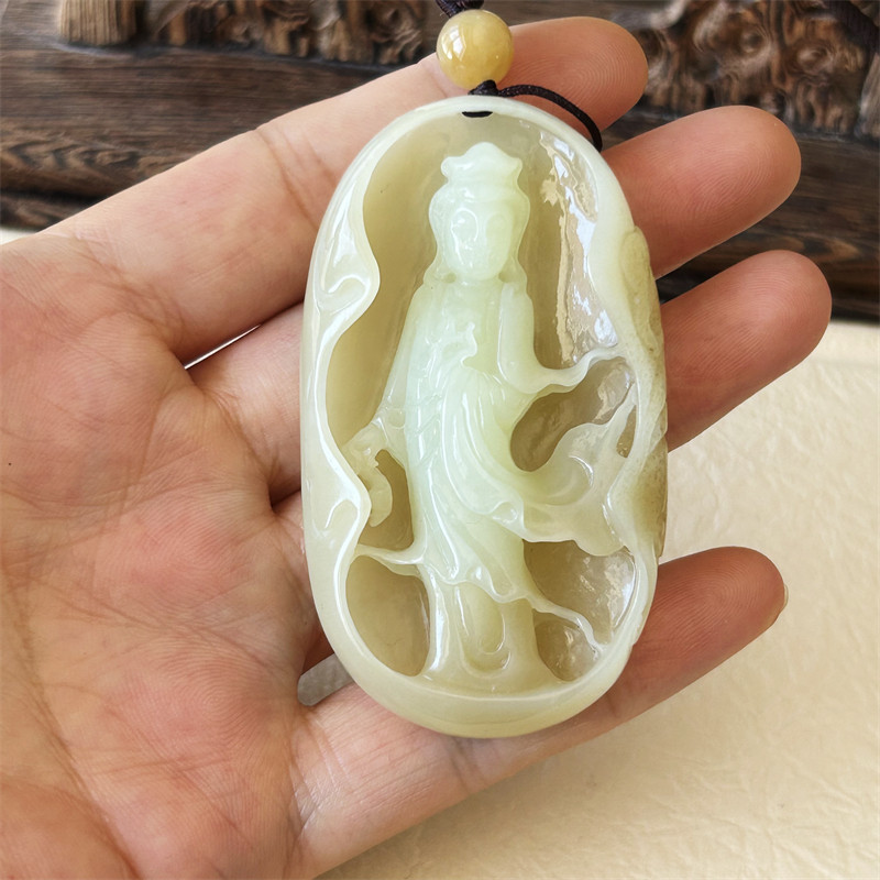 天然黄白老玉观音菩萨吊坠原物实拍正品A岫岩老黄玉和田玉观音佛
