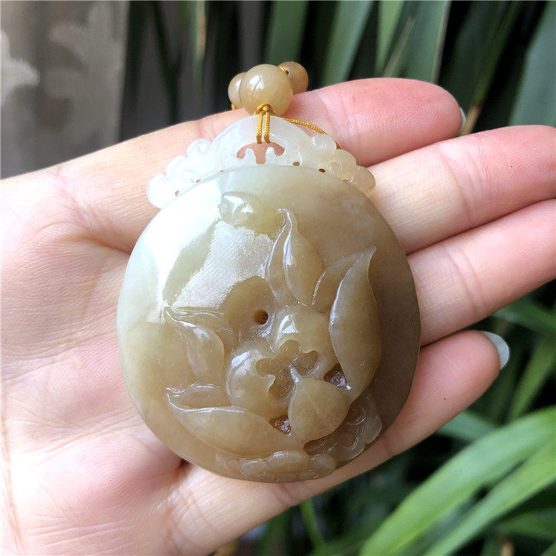 天然黄白老玉吊坠毛衣链荷花平安扣挂坠正品岫岩玉吊坠和田玉项链
