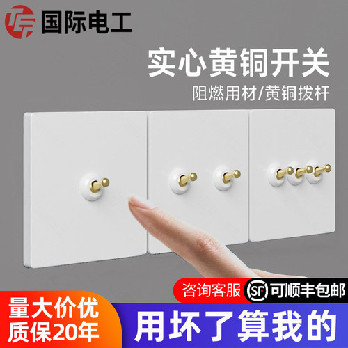 哑白黄铜拨杆复古开关插座面板