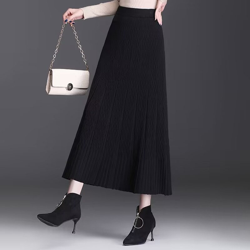 针织裙毛线裙秋冬女2023新款长裙显瘦A字裙半身裙冬天配毛衣冬裙