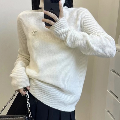 百分百纯山羊绒高领堆堆领自由领打底衫针织衫纯色厚款软糯保暖