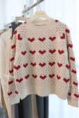 爱心提花针织衫 100%纯山羊绒衫 星家圆领长袖 休闲百搭软糯亲肤保暖