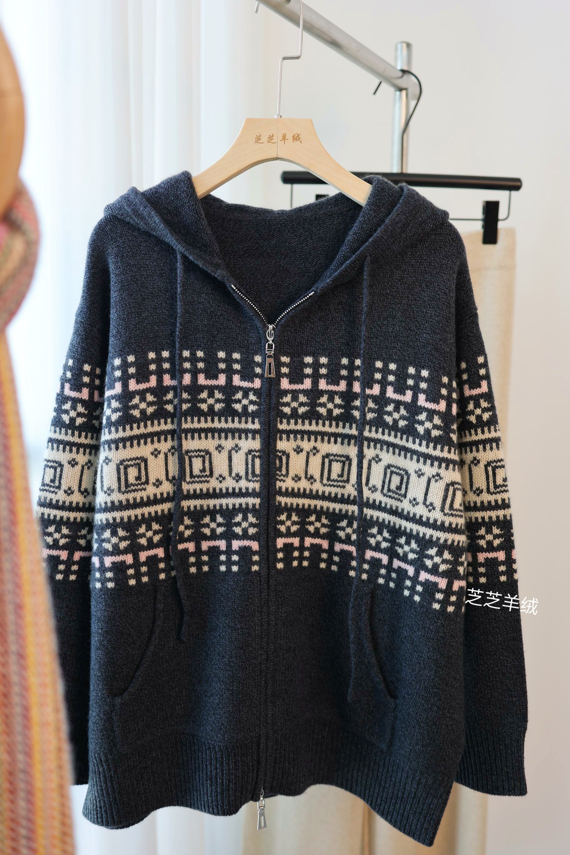 100%纯山羊绒衫星家提花连帽拉链休闲宽松长袖针织开衫毛衣外套厚,女装/女士精品,毛针织衫,淘宝优惠券,粉丝福利购,淘宝优惠卷