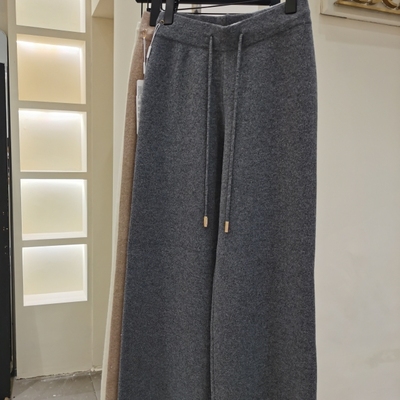 高端精致100纯山羊绒裤四平针加密阔腿裤针织裤子软糯保暖