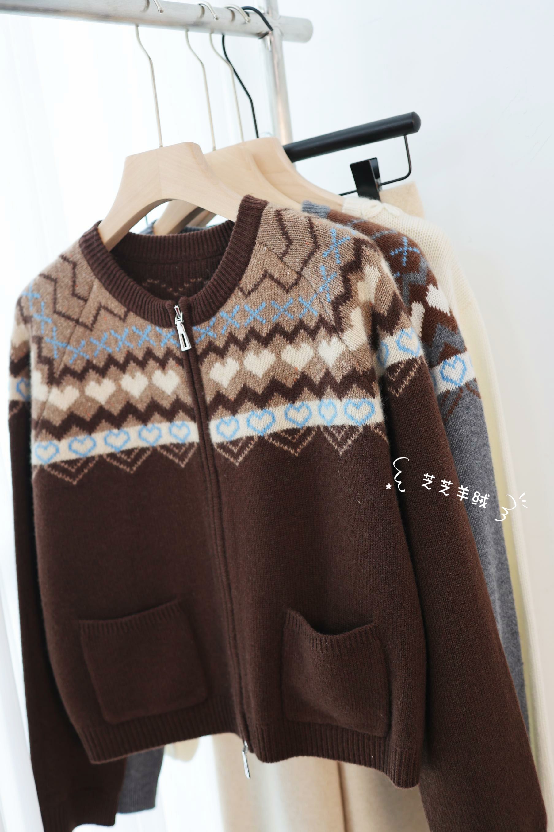 100%纯山羊绒衫提花爱心圆领长袖针织开衫女毛衣拉链口袋外套短款,女装/女士精品,毛针织衫,淘宝优惠券,粉丝福利购,淘宝优惠卷