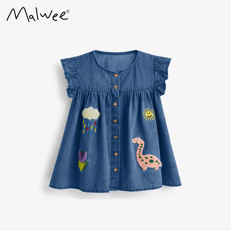 malwee儿童裙子夏装新款欧美中小童休闲圆领公主裙洋气女童连衣裙
