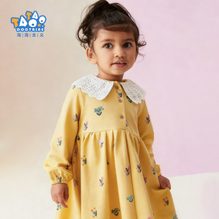 淘淘主义女童长袖 超好看洋气纯棉圆领公主裙儿童裙 连衣裙秋冬新款