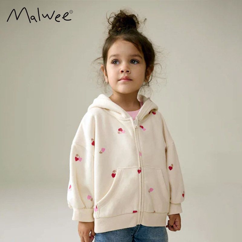 跨境malwee女童外套秋冬新款欧美中小童卫衣连帽拉链衫儿童装上衣