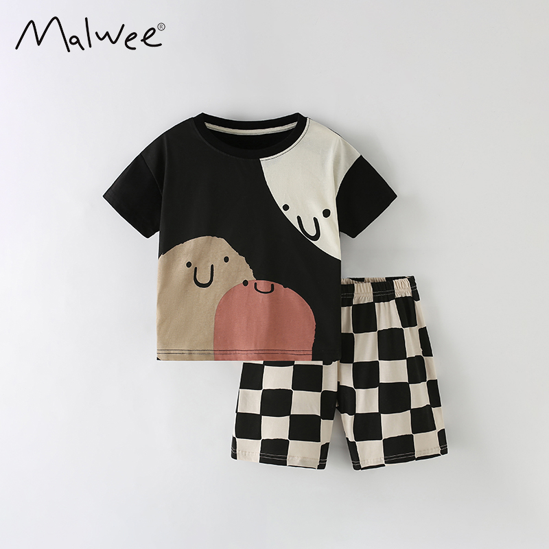 malwee男童家居服套装夏季新款欧美中小童圆领T恤衫儿童装