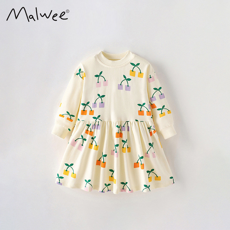 女童长袖连衣裙2026年春秋新款纯棉印花童裙子欧美儿童纯棉公主裙