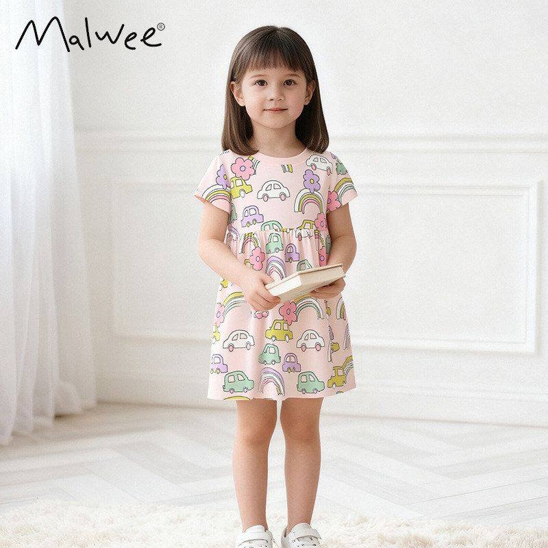 跨境malwee儿童夏装连衣裙新款欧美中小童圆领短袖洋气女童公主裙