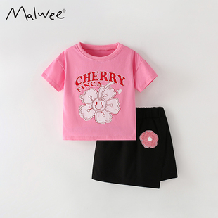 女童夏季套装新款小女孩休闲圆领短袖裙裤儿童时髦洋气好看两件套